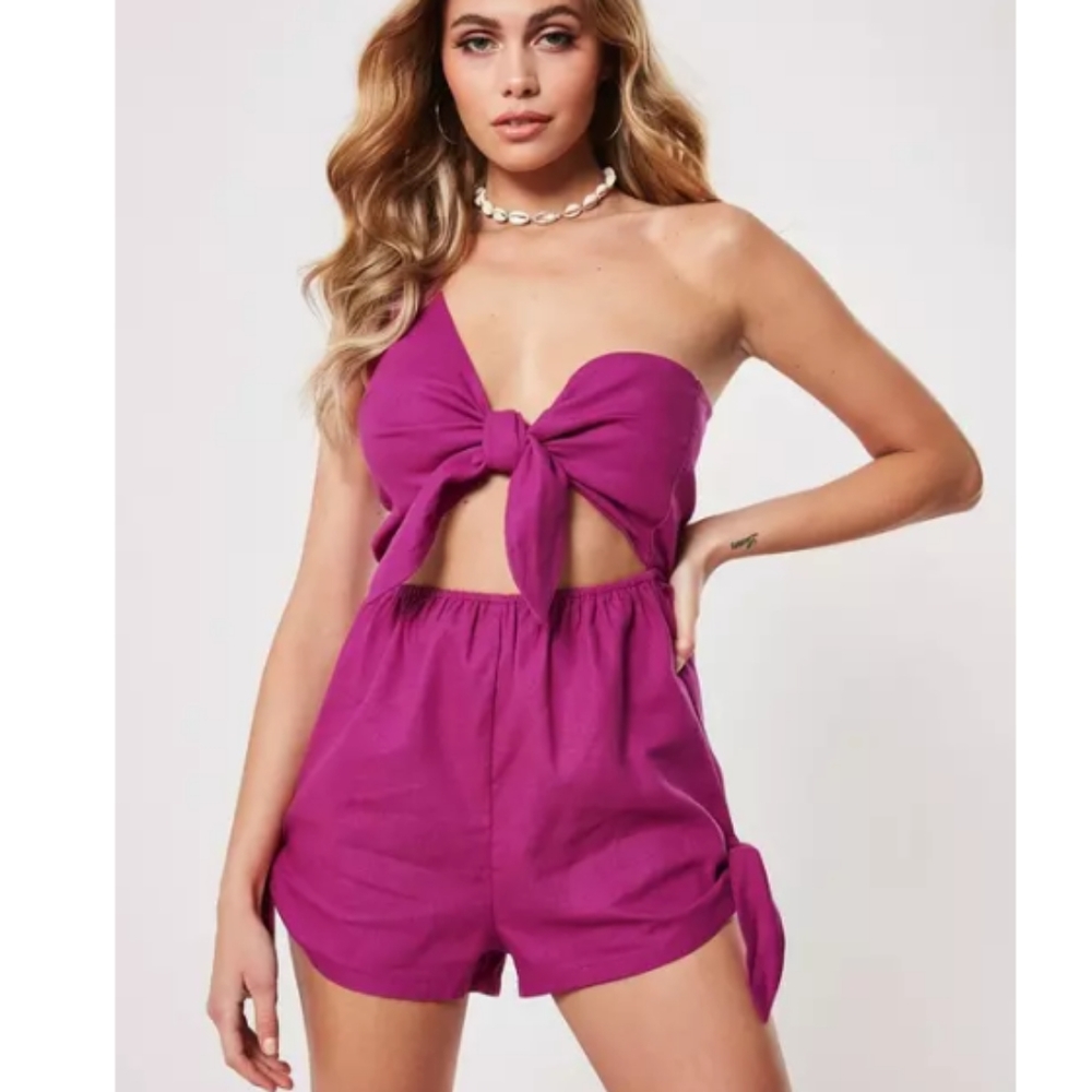 ASOS Fucshia One Shoulder Short Romper- New!